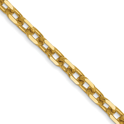 14K Yellow Gold 3mm Diamond-Cut Round Open Link Cable With Lobster Clasp Chain Necklace
