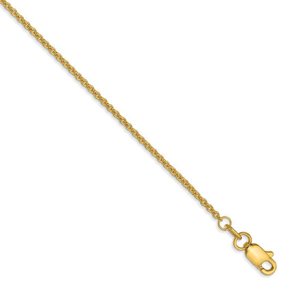 14K Yellow Gold 1.4mm Round Open Link Cable With Lobster Clasp Chain Anklet