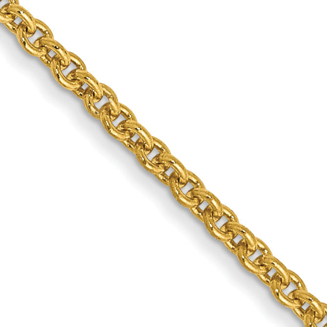 14K Yellow Gold 1.4mm Round Open Link Cable With Lobster Clasp Chain Necklace
