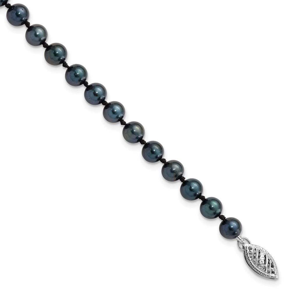 14K White Gold 5 6mm Black Round Akoya Saltwater Cultured Pearl 7 Inch Bracelet