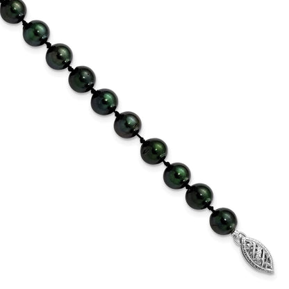 14K White Gold 6 7mm Black Round Akoya Saltwater Cultured Pearl 7 Inch Bracelet