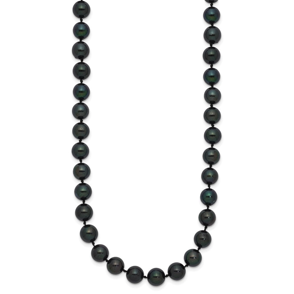 14K White Gold 7 8mm Black Round Akoya Saltwater Cultured Pearl 20 Inch Necklace