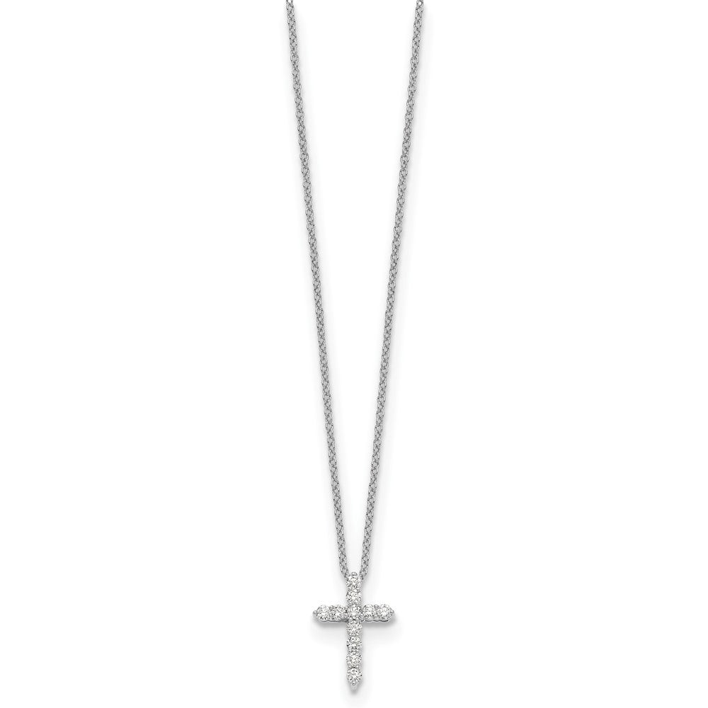 14k White Gold 1/4 Ct. Lab Grown Diamond VS/SI+ G+ 18 inch Cross Pendant Necklace