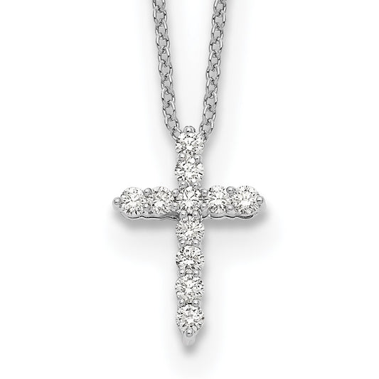14k White Gold 1/4 Ct. Lab Grown Diamond VS/SI+ G+ 18 inch Cross Pendant Necklace