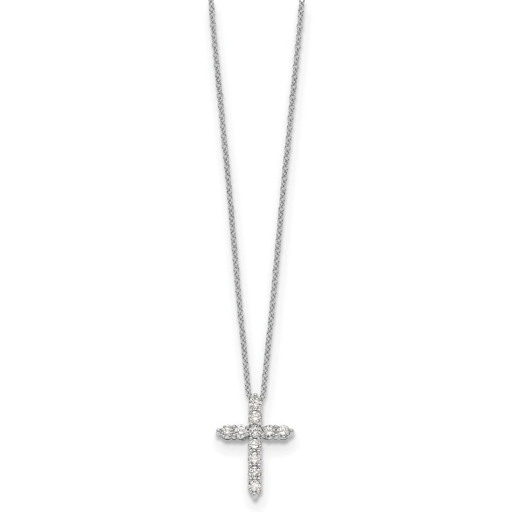 14k White Gold 1/2 Ct. Lab Grown Diamond VS/SI+ G+ 18 inch Cross Pendant Necklace