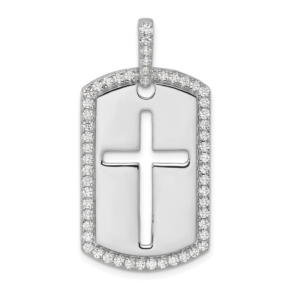 14K White Gold True Origin Men'S 3/4 Carat Lab Grown Diamond Vs D E F Cross Dog Tag Pendant