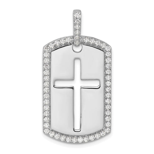 14K White Gold True Origin Men'S 3/4 Carat Lab Grown Diamond Vs D E F Cross Dog Tag Pendant