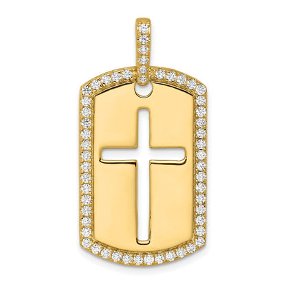 14K Yellow Gold True Origin Men'S 3/4 Carat Lab Grown Diamond Vs D E F Cross Dog Tag Pendant