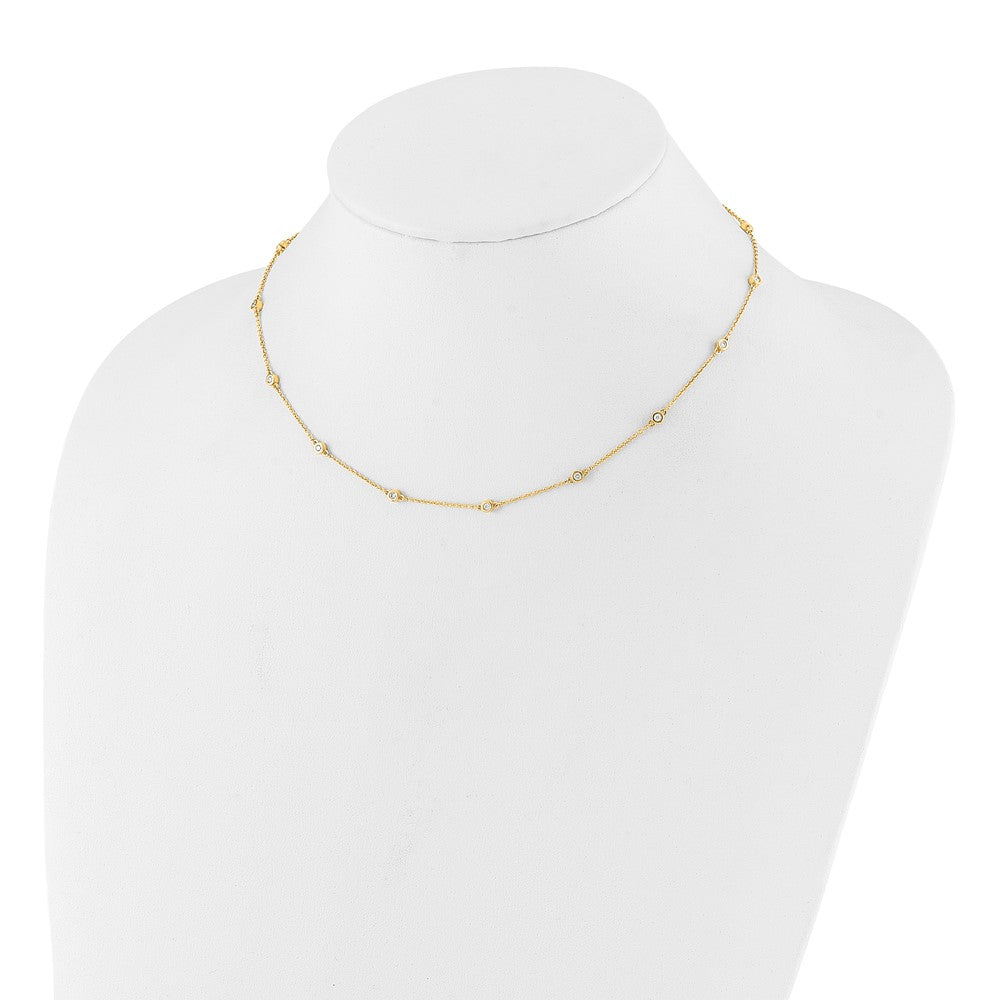 14K Yellow Gold Real Diamond Station Cable Necklace