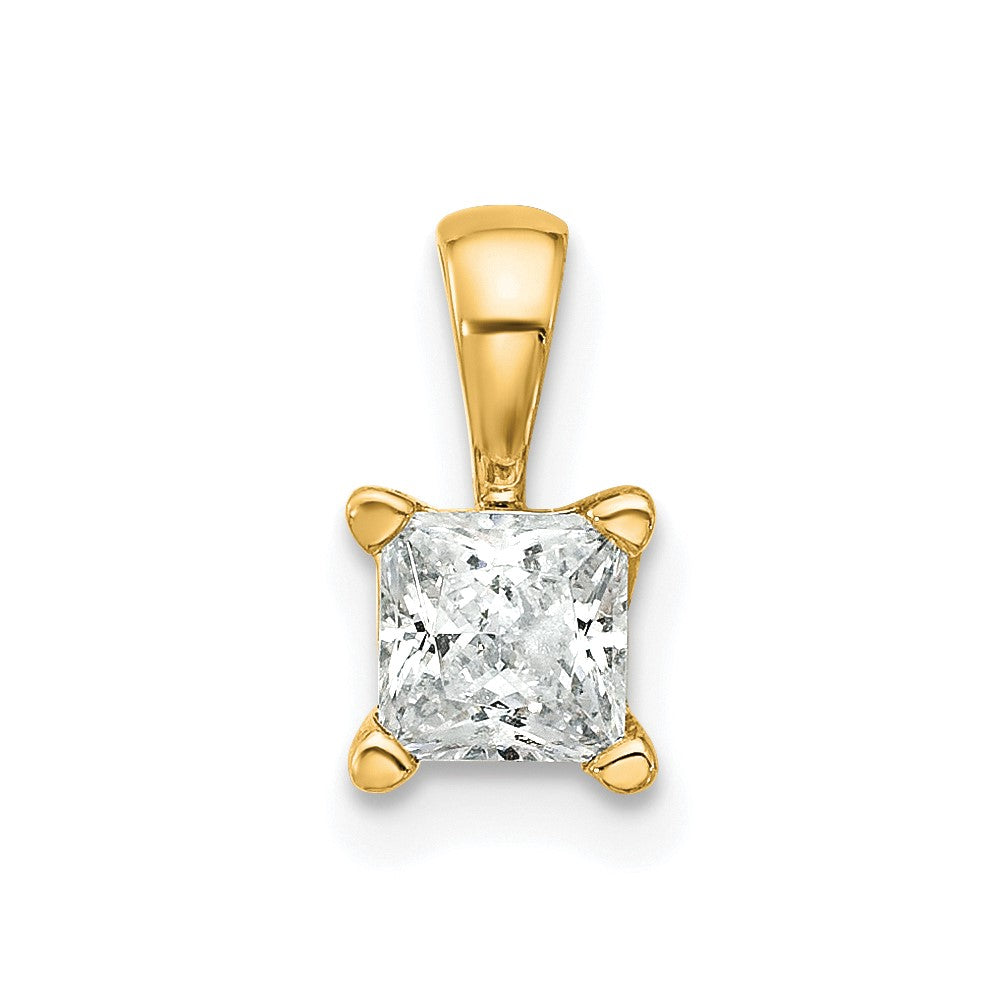 14K Yellow Gold 1/2 Carat Certified Lab Grown Diamond Vs+ F+ Princess Complete Four Prong Pendant
