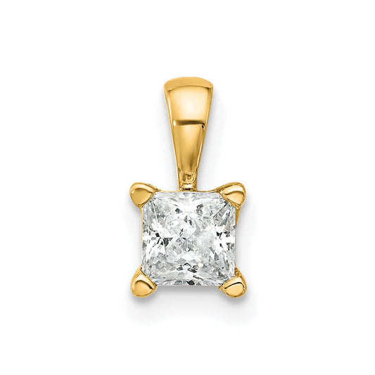 14K Yellow Gold 1/2 Carat Certified Lab Grown Diamond Vs+ F+ Princess Complete Four Prong Pendant