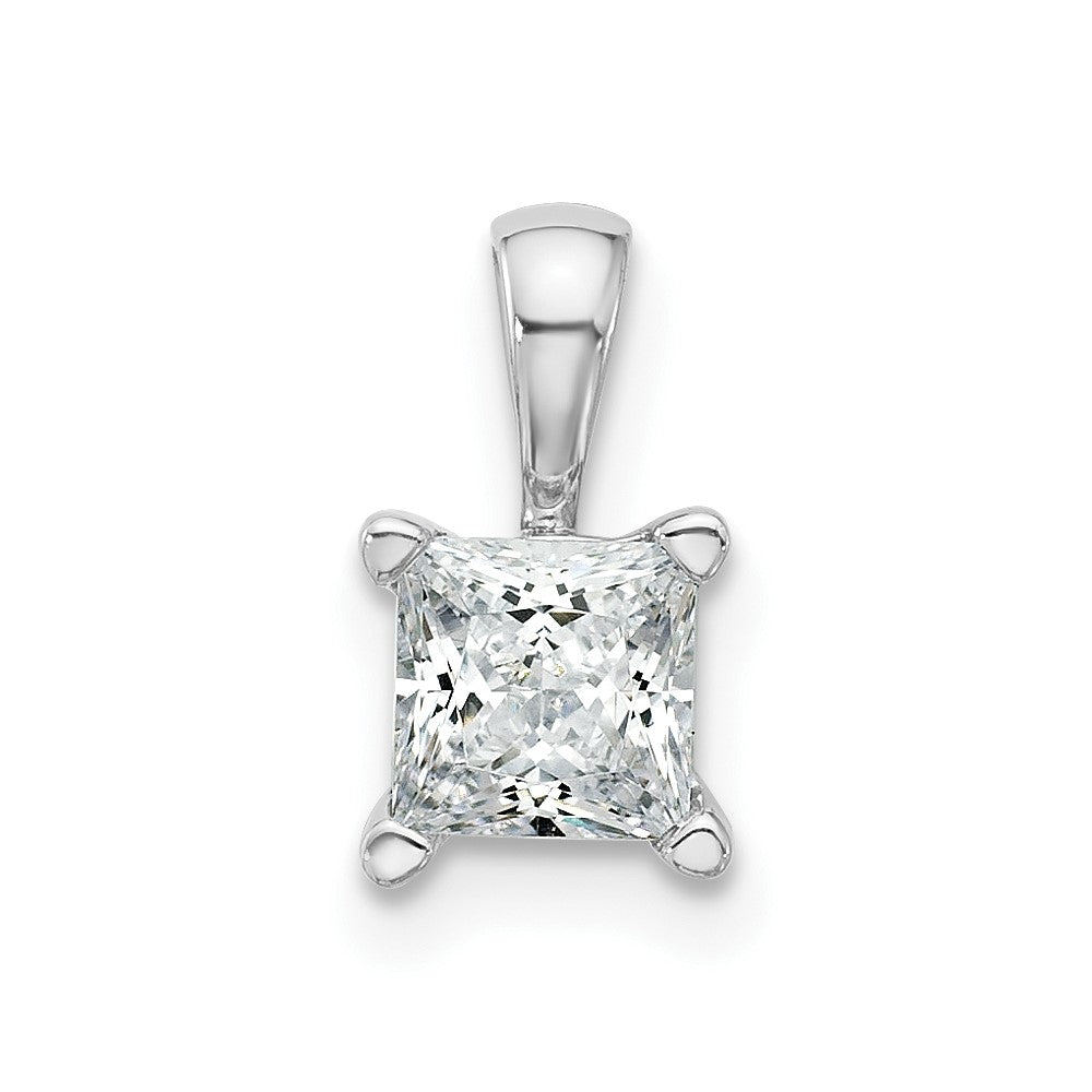 14k White Gold 3/4 Ct. Lab Grown Diamond VS/SI+ G+ Princess Complete Four Prong Pendant