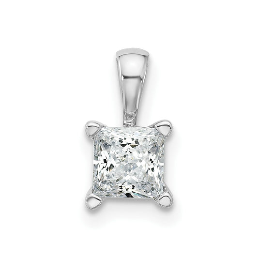 14k White Gold 3/4 Ct. Lab Grown Diamond VS/SI+ G+ Princess Complete Four Prong Pendant