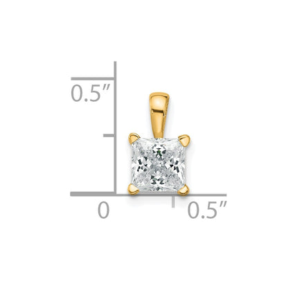 14K Yellow Gold 1 Carat Certified Lab Grown Diamond Vs+ F+ Princess Complete Four Prong Pendant