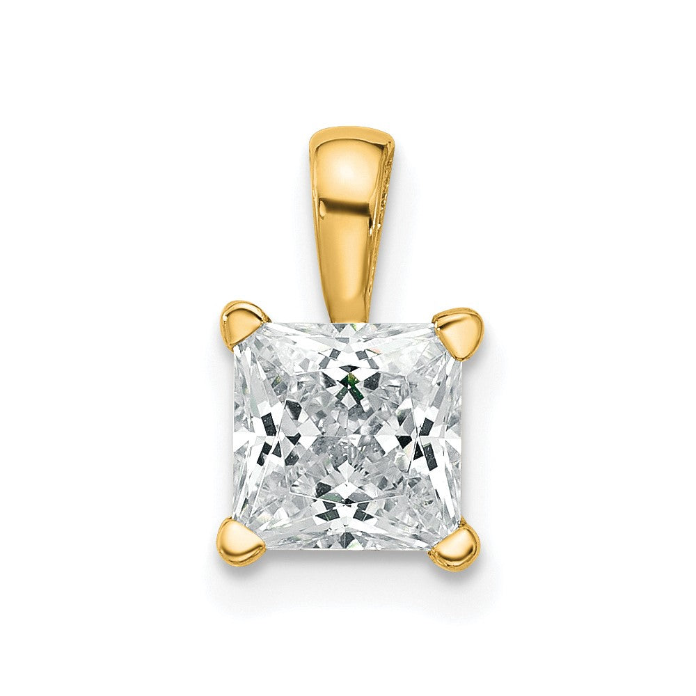 14K Yellow Gold 1 Carat Certified Lab Grown Diamond Vs+ F+ Princess Complete Four Prong Pendant