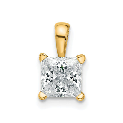 14K Yellow Gold 1 Carat Certified Lab Grown Diamond Vs+ F+ Princess Complete Four Prong Pendant