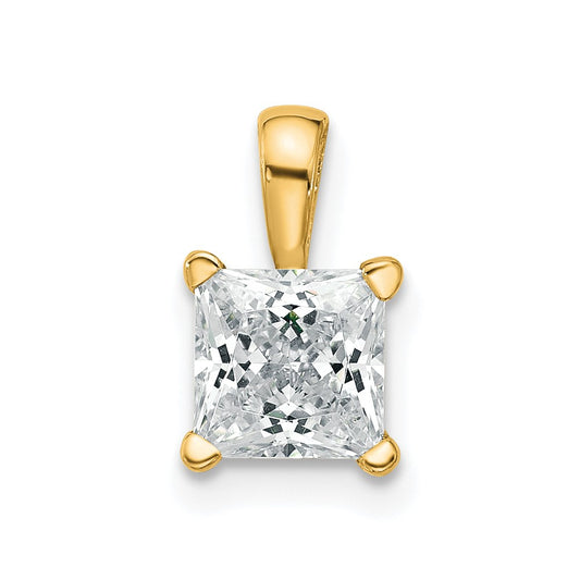 14K Yellow Gold 1 Carat Certified Lab Grown Diamond Vs+ F+ Princess Complete Four Prong Pendant