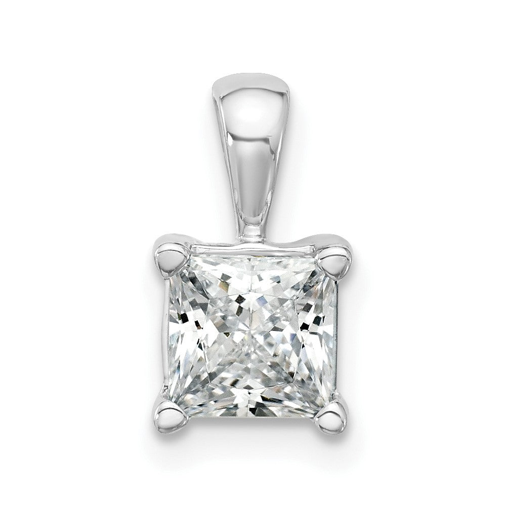 14K White Gold 1 1/2 Carat Certified Lab Grown Diamond Vs+ F+ Princess Complete Four Prong Pendant