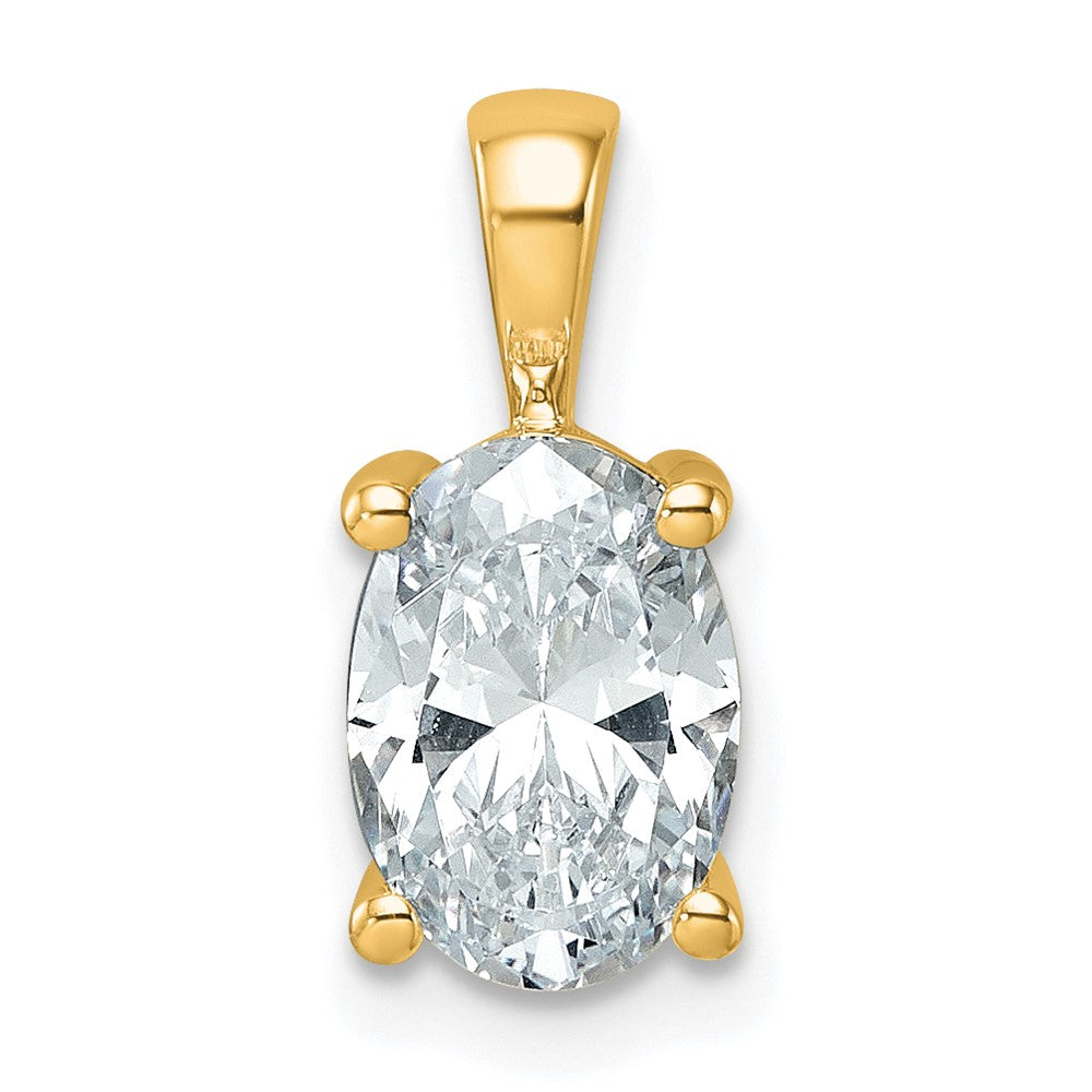 14K Yellow Gold 2 Carat Lab Grown Diamond Vs+ F+ Oval Complete Four Prong Pendant