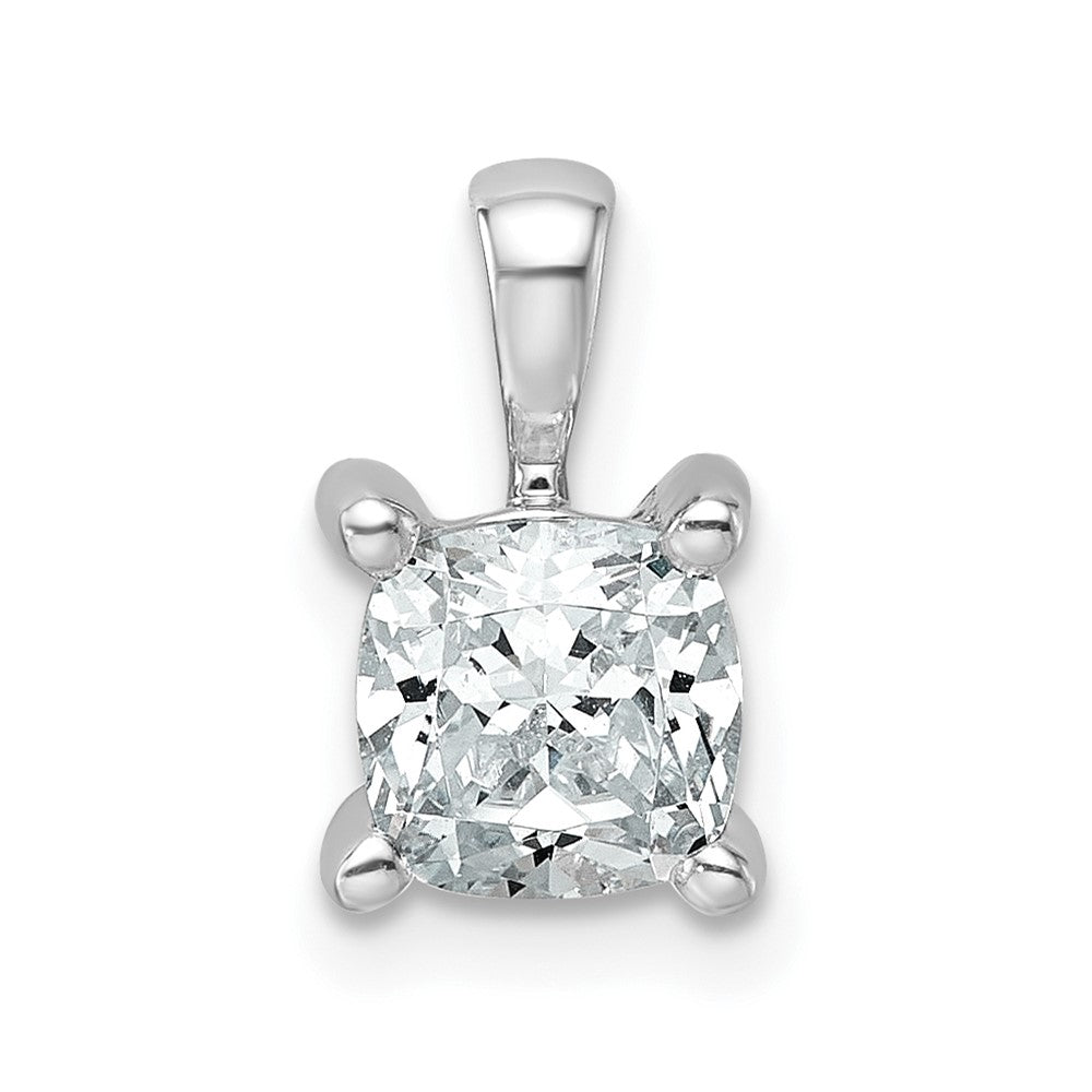 14k White Gold 1 Ct. Lab Grown Diamond VS/SI+ G+ Cushion Four Prong Pendant