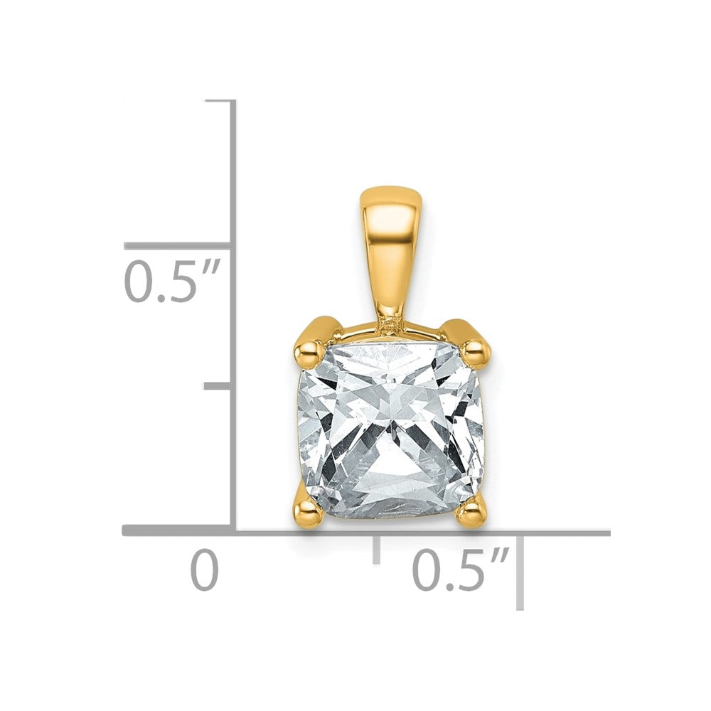 14K Yellow Gold 2 1/2 Carat Lab Grown Diamond Vs+ F+ Cushion Complete Four Prong Pendant