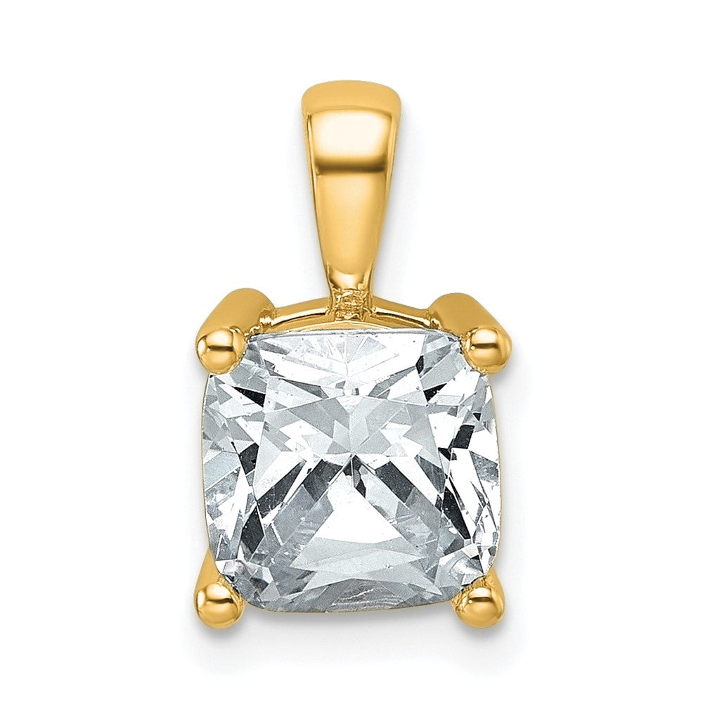 14K Yellow Gold 2 1/2 Carat Lab Grown Diamond Vs+ F+ Cushion Complete Four Prong Pendant