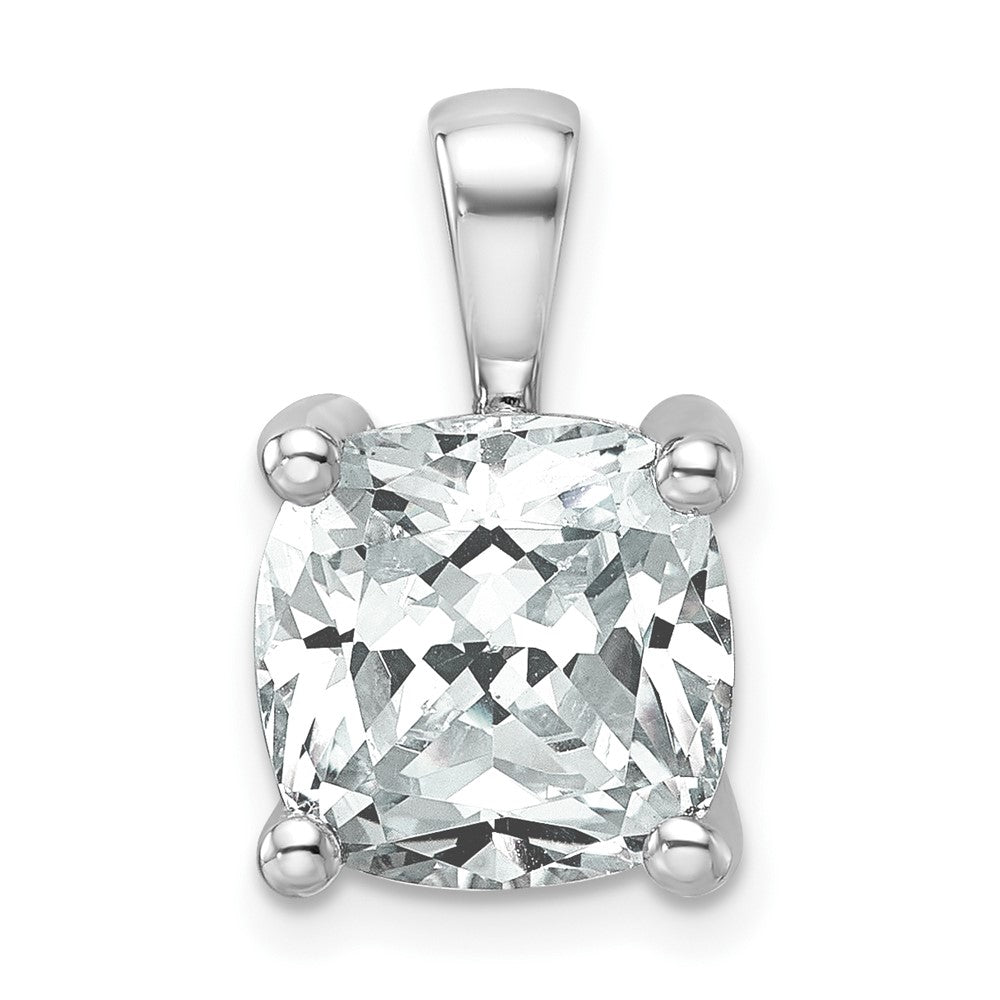 14K White Gold 5 Carat Lab Grown Diamond Vs+ F+ Cushion Complete Four Prong Pendant