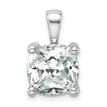14K White Gold 5 Carat Lab Grown Diamond Vs+ F+ Cushion Complete Four Prong Pendant