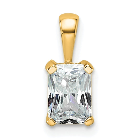 14K Yellow Gold 3/4 Carat Lab Grown Diamond Vs+ F+ Radiant Complete Four Prong Pendant