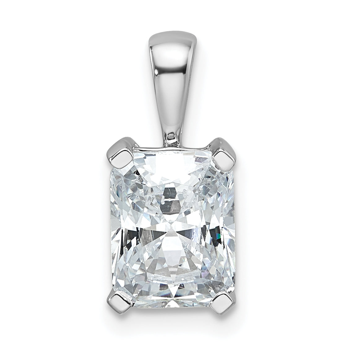 14K White Gold 2 Carat Lab Grown Diamond Vs+ F+ Radiant Complete Four Prong Pendant