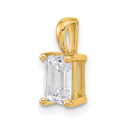 14K Yellow Gold 1 Carat Lab Grown Diamond Vs+ F+ Emerald Complete Four Prong Pendant