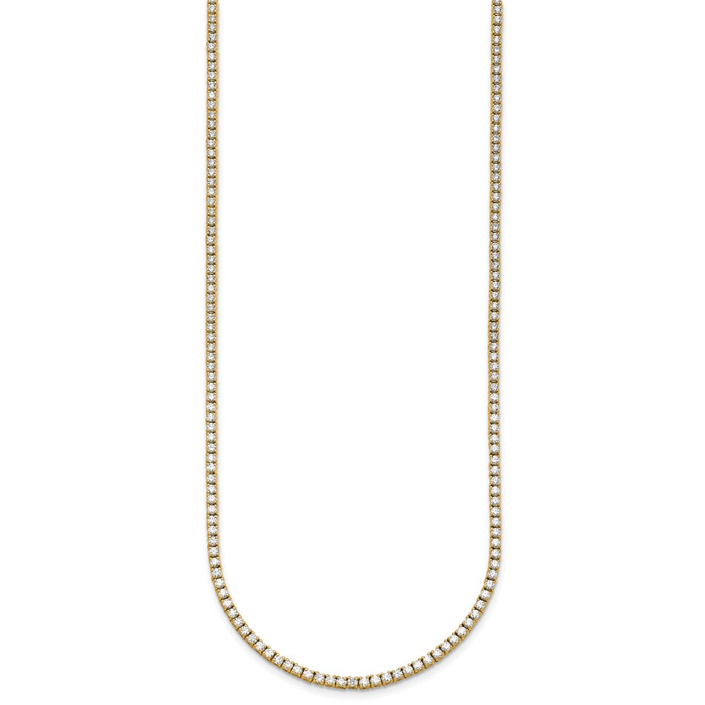 14K Yellow Gold 6 Carat Lab Grown Diamond Vs+ F+ Complete Round 24 Inch Straight Tennis Necklace