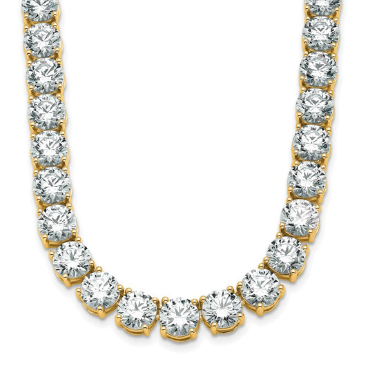 14K Yellow Gold 91 Carat Lab Grown Diamond Vs+ F+ Complete Round 24 Inch Straight Tennis Necklace