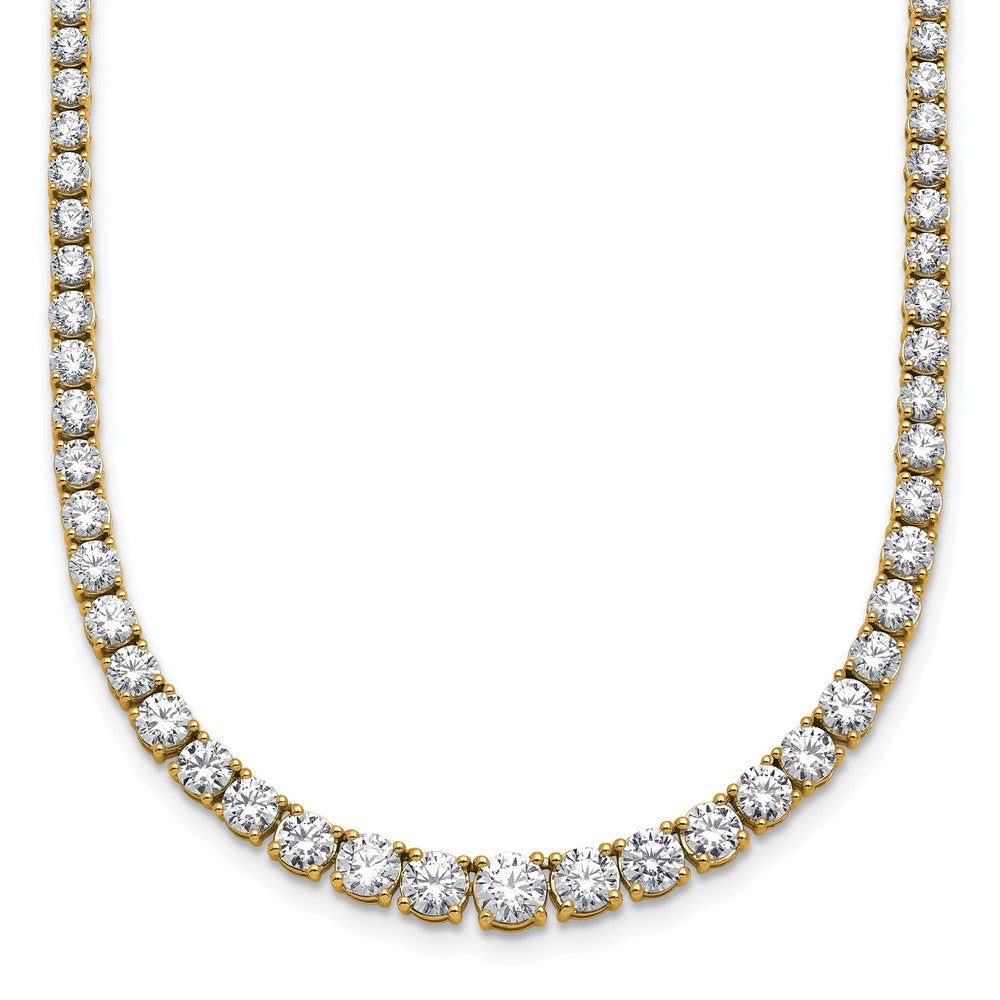 14K Yellow Gold 9 7/8 Carat Lab Grown Diamond Vs+ F+ Complete Round 18 Inch Graduated Tennis Necklace