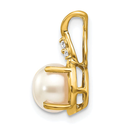 10K Yellow Gold Fwc Pearl And Diamond Pendant