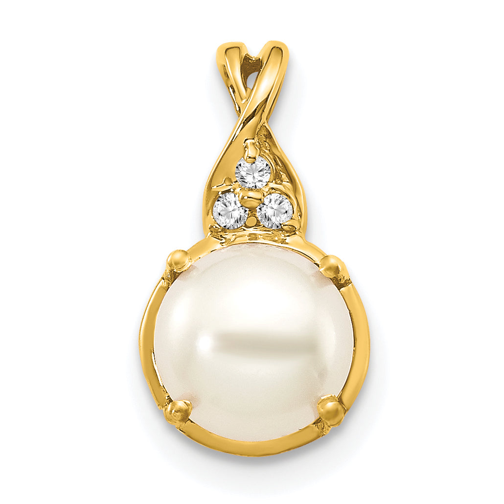 10K Yellow Gold Fwc Pearl And Diamond Pendant