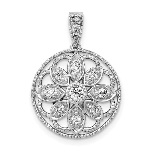 14k White Gold 1/4 Ct. Lab Grown Diamond VS/SI+ G+ Round Fancy Design Pendant