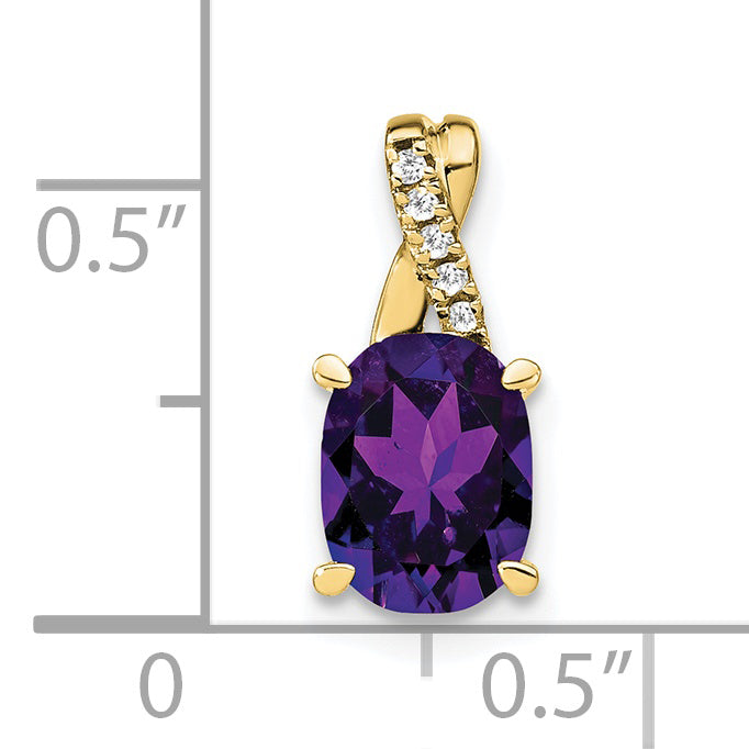 10K Yellow Gold Oval Amethyst And Diamond Pendant