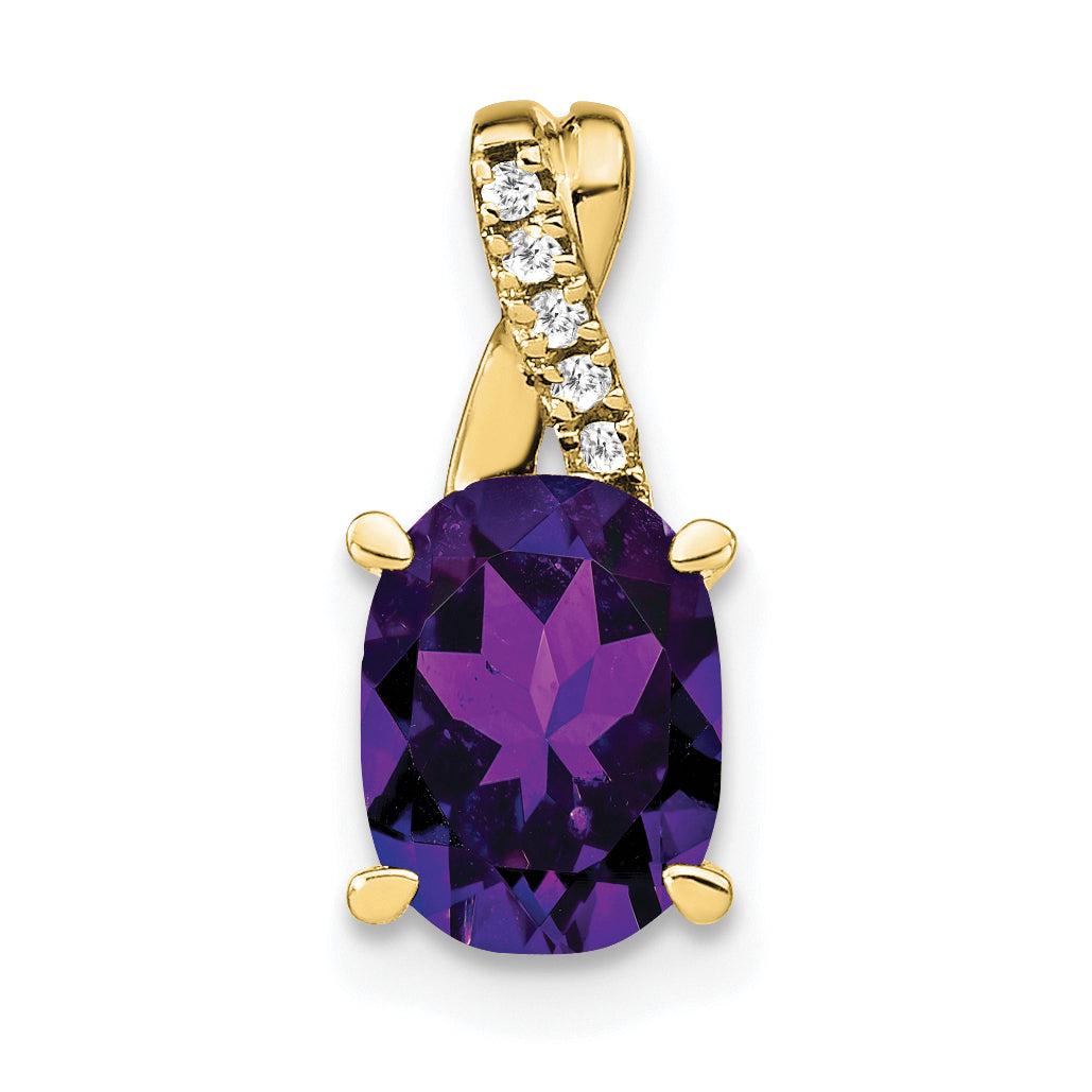 10K Yellow Gold Oval Amethyst And Diamond Pendant