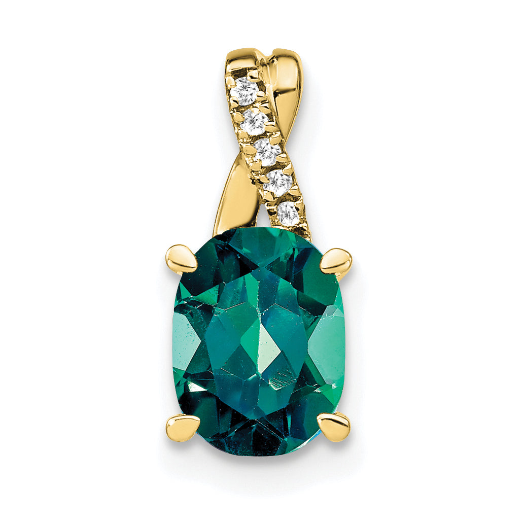 10K Yellow Gold Oval Created Alexandrite And Diamond Pendant
