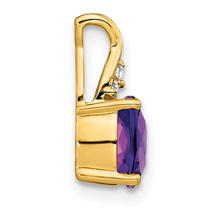 10K Yellow Gold Checkerboard Amethyst And Diamond Pendant