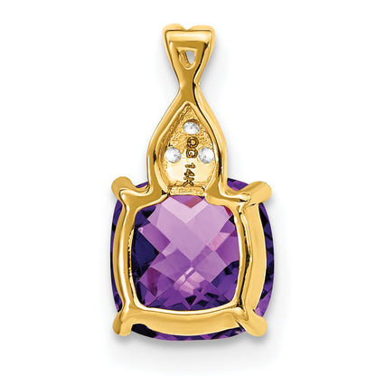 10K Yellow Gold Checkerboard Amethyst And Diamond Pendant
