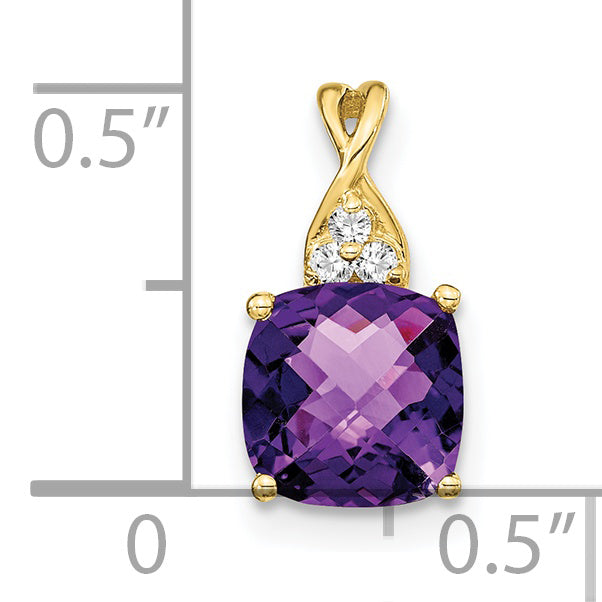 10K Yellow Gold Checkerboard Amethyst And Diamond Pendant