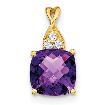 10K Yellow Gold Checkerboard Amethyst And Diamond Pendant