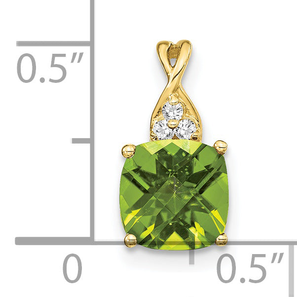 10K Yellow Gold Checkerboard Peridot And Diamond Pendant