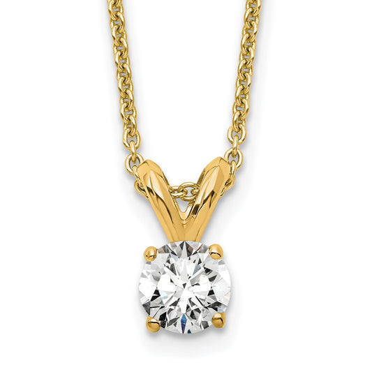 14K Yellow Gold 1/4 Carat Certified Lab Grown Diamond Vs+ F+ Round Complete Four Prong 18 Inch Solitaire Pendant Necklace