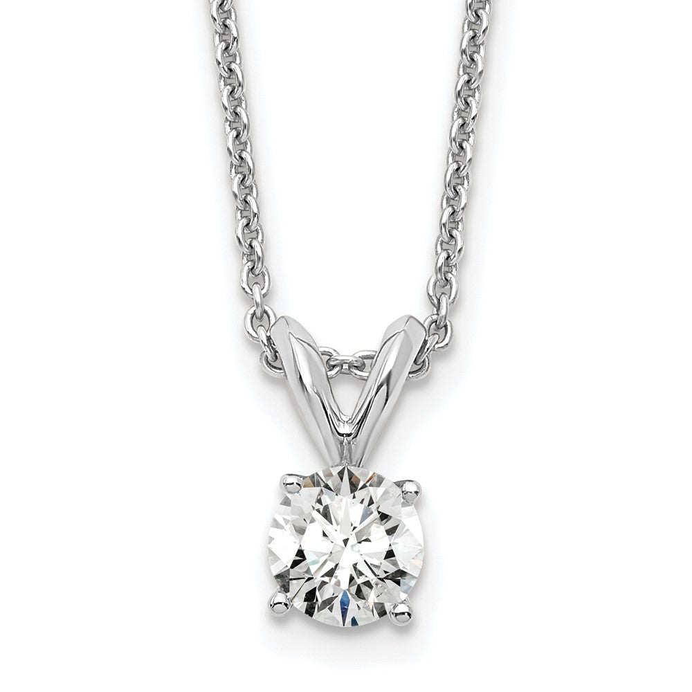 14K White Gold 1/3 Carat Lab Grown Diamond Vs+ F+ Round Complete Four Prong 18 Inch Solitaire Pendant Necklace