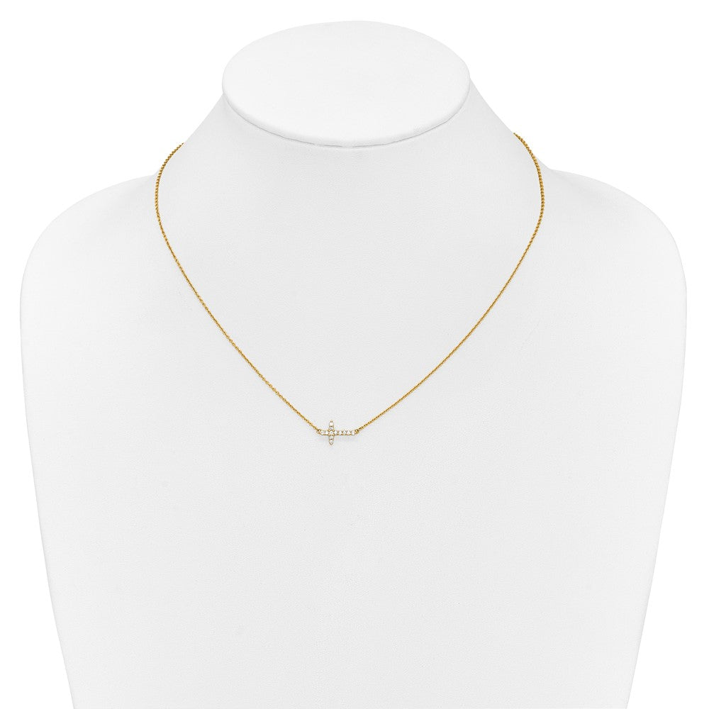 10K Yellow Gold Diamond Sideways Cross 18In Necklace