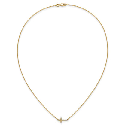 10K Yellow Gold Diamond Sideways Cross 18In Necklace