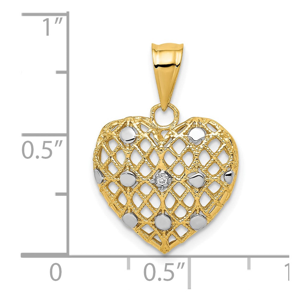 10K Yellow W/Rhodium And White Rhodium 1/2Pt Diamond Heart Pendant ...